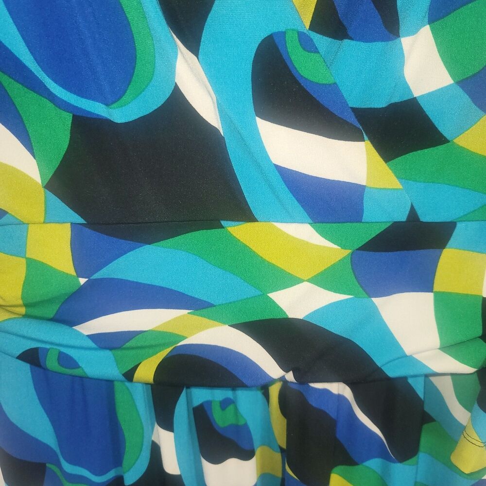 Chaus New York Geometric Faux Wrap Dress Large Blue Green 3/4 Sleeve Lined - Picture 10 of 10
